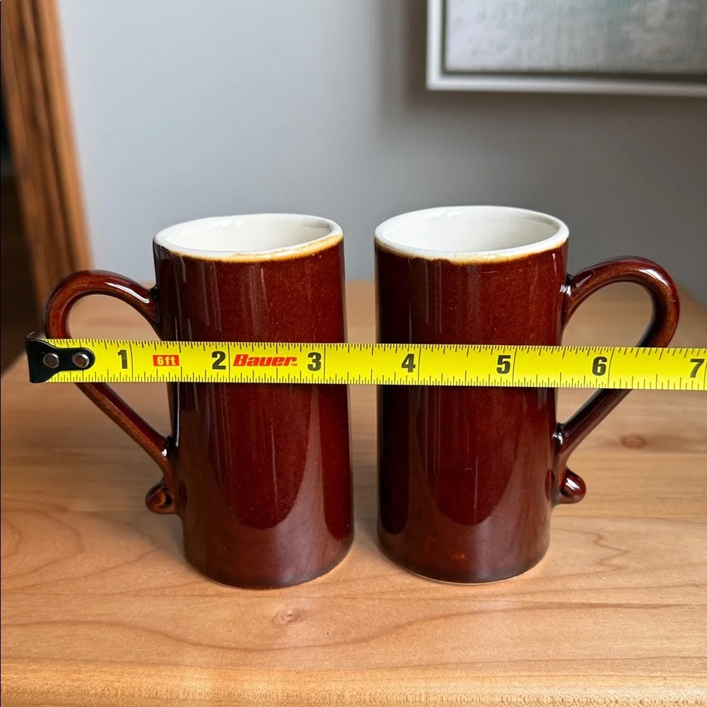 Vintage MCM Tall Espresso Mugs Dark Mocha Brown Glaze Coffee Cups Qty: Set of 2